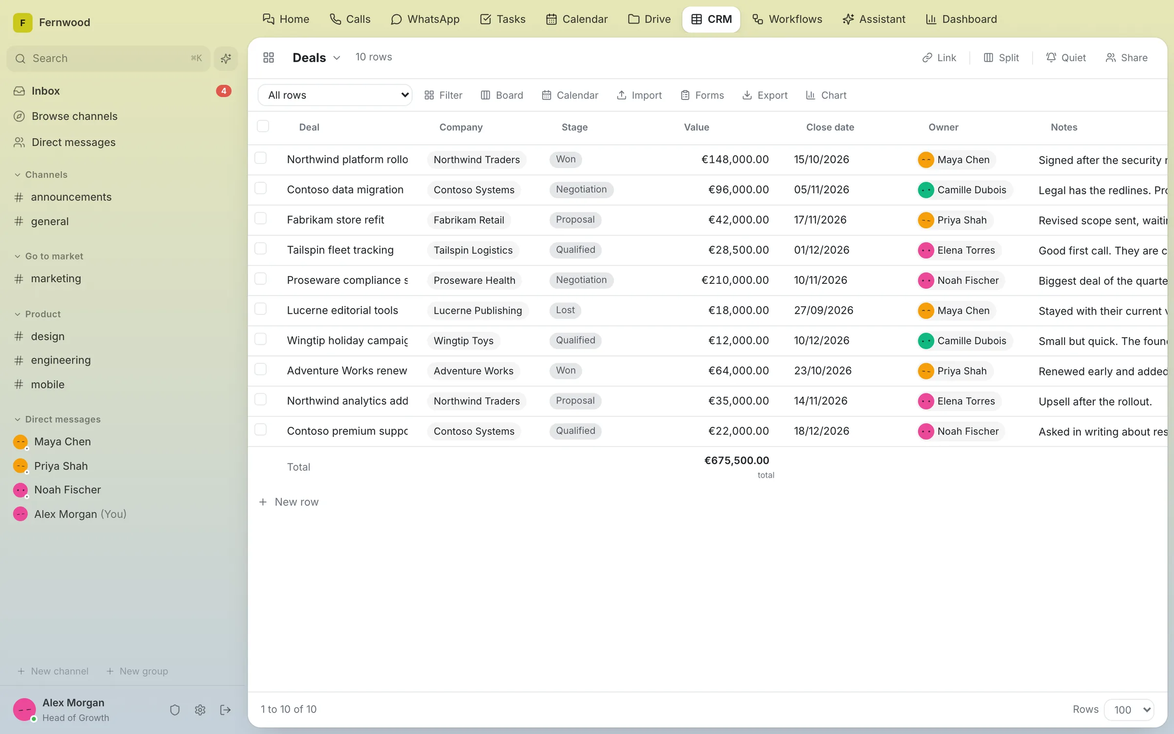 Aspen CRM screen
